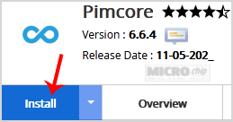 Pimcore install button