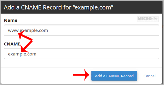 cpanel cname record add domain