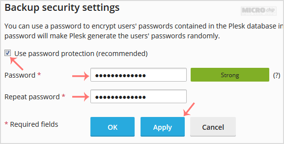 enable password protection in plesk backup