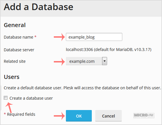 plesk add a database final