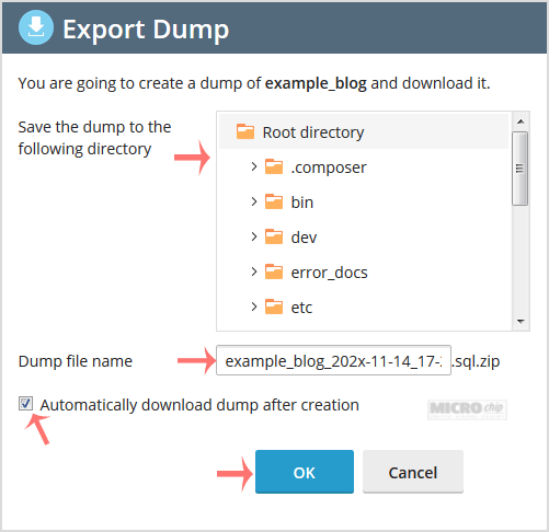 plesk database export dump