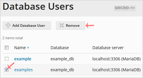 plesk remove database user