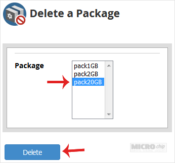 whm reseller choose delete pack