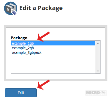 whm reseller edit select package