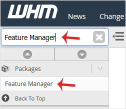 whm reseller feature manager menu