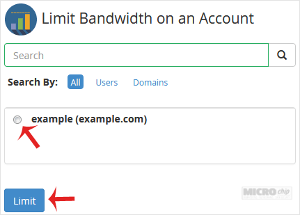 whm reseller limit bandwidth select