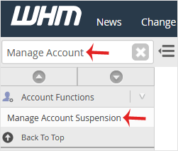 whm reseller manage account suspension menu