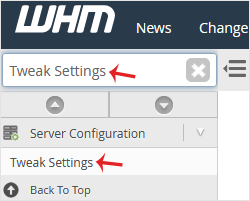 whm root tweak settings menu