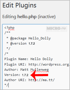 wp plugin edit hellodolly version